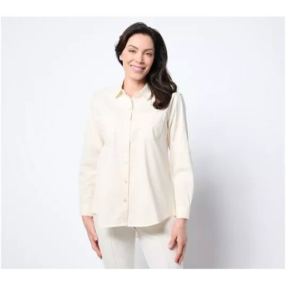 Martha Stewart Signature Button-Front Colored Denim Shirt Natural 2X A686320 - Picture 1 of 1